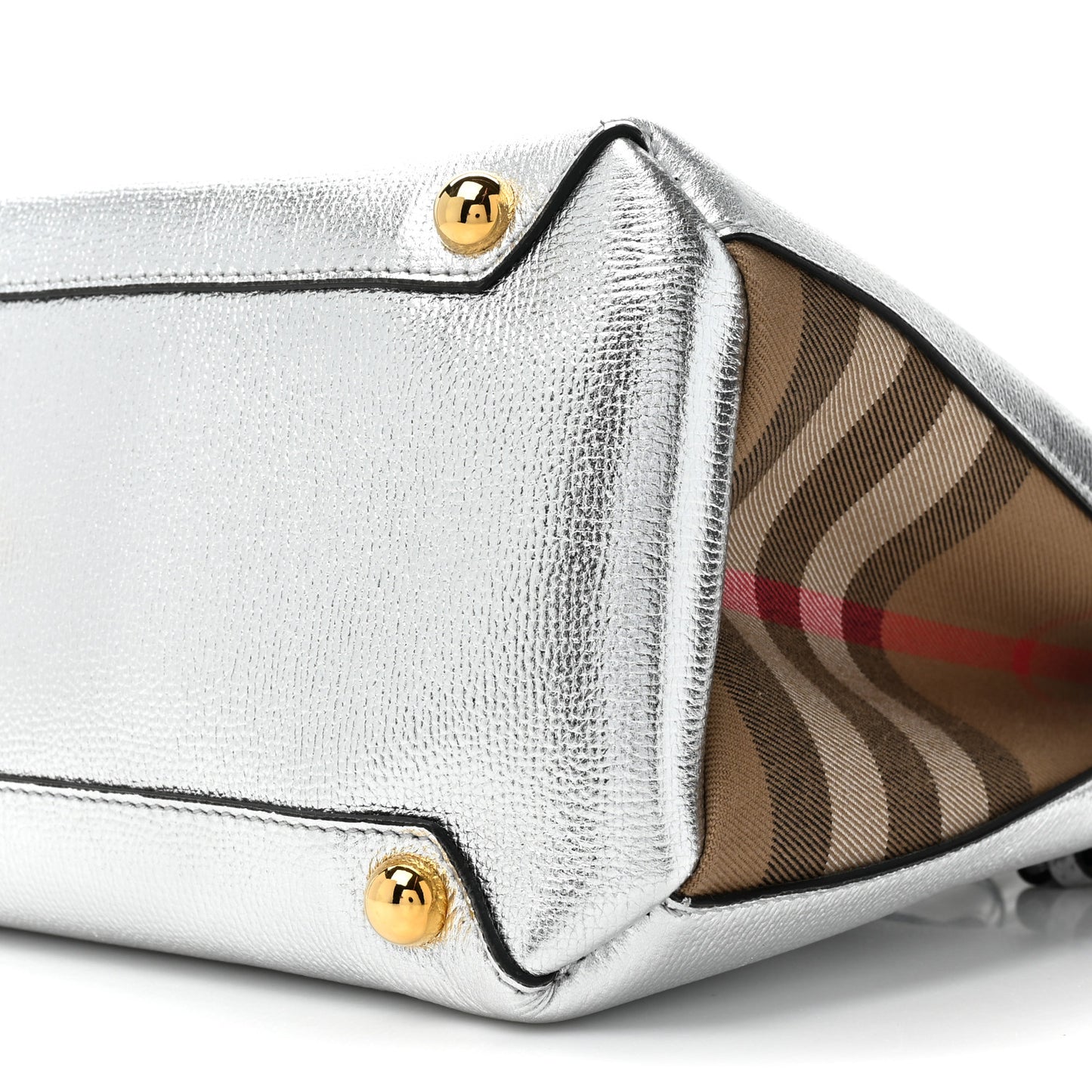Metallic Grainy Calfskin House Check Medium Banner Tote Silver