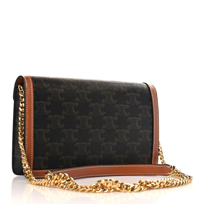 Celine Triomphe Canvas Calfskin Margo Wallet on Chain Tan 3 of 9