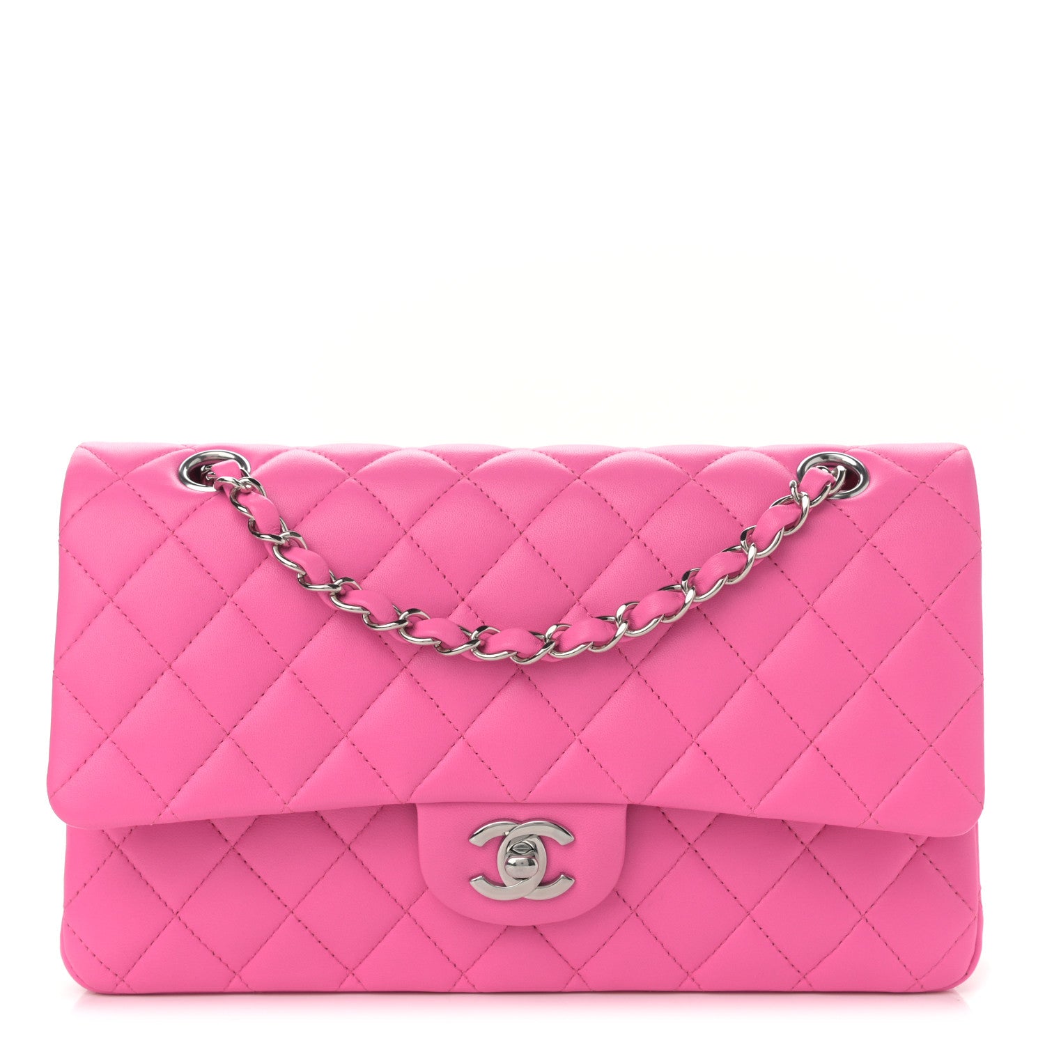 Chanel Lambskin Quilted Medium Double Flap Neon Pink 1 of 12