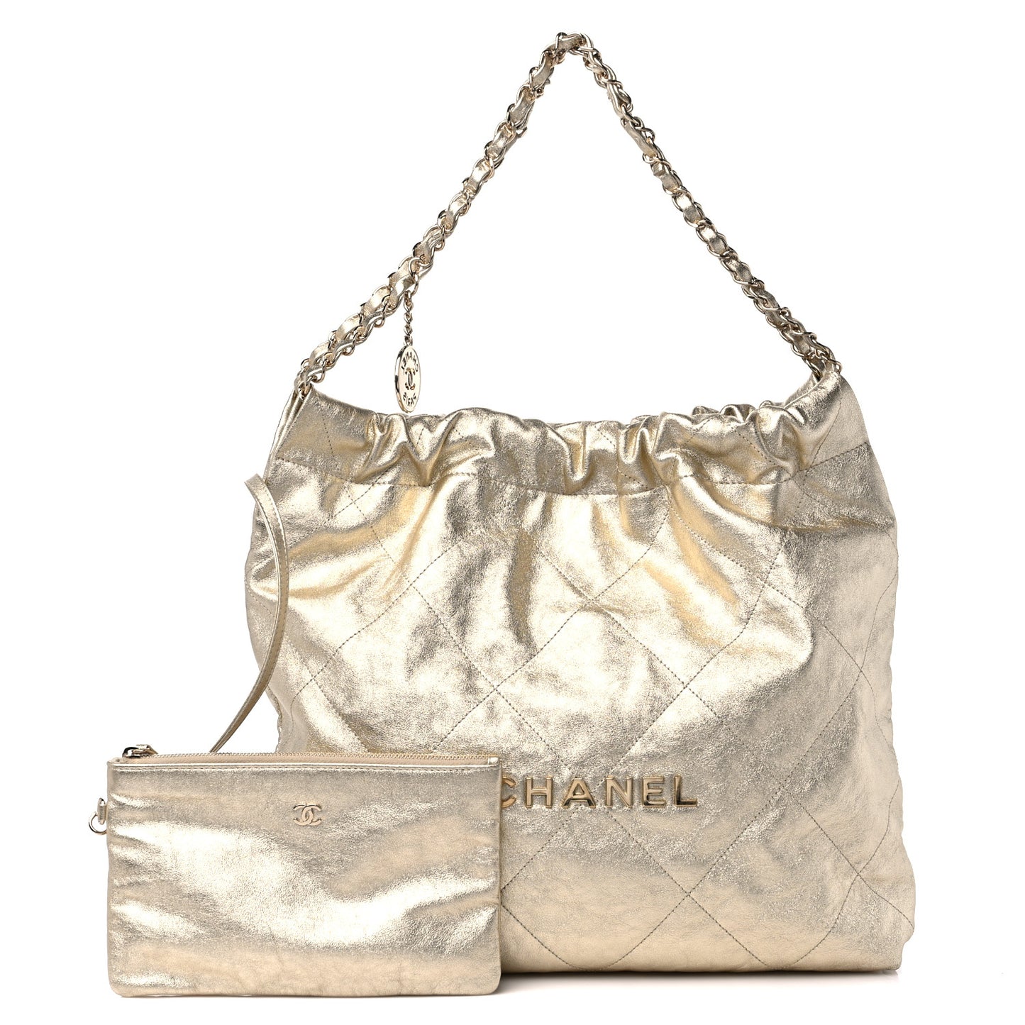 Metallic Calfskin Quilted Chanel 22 Golden