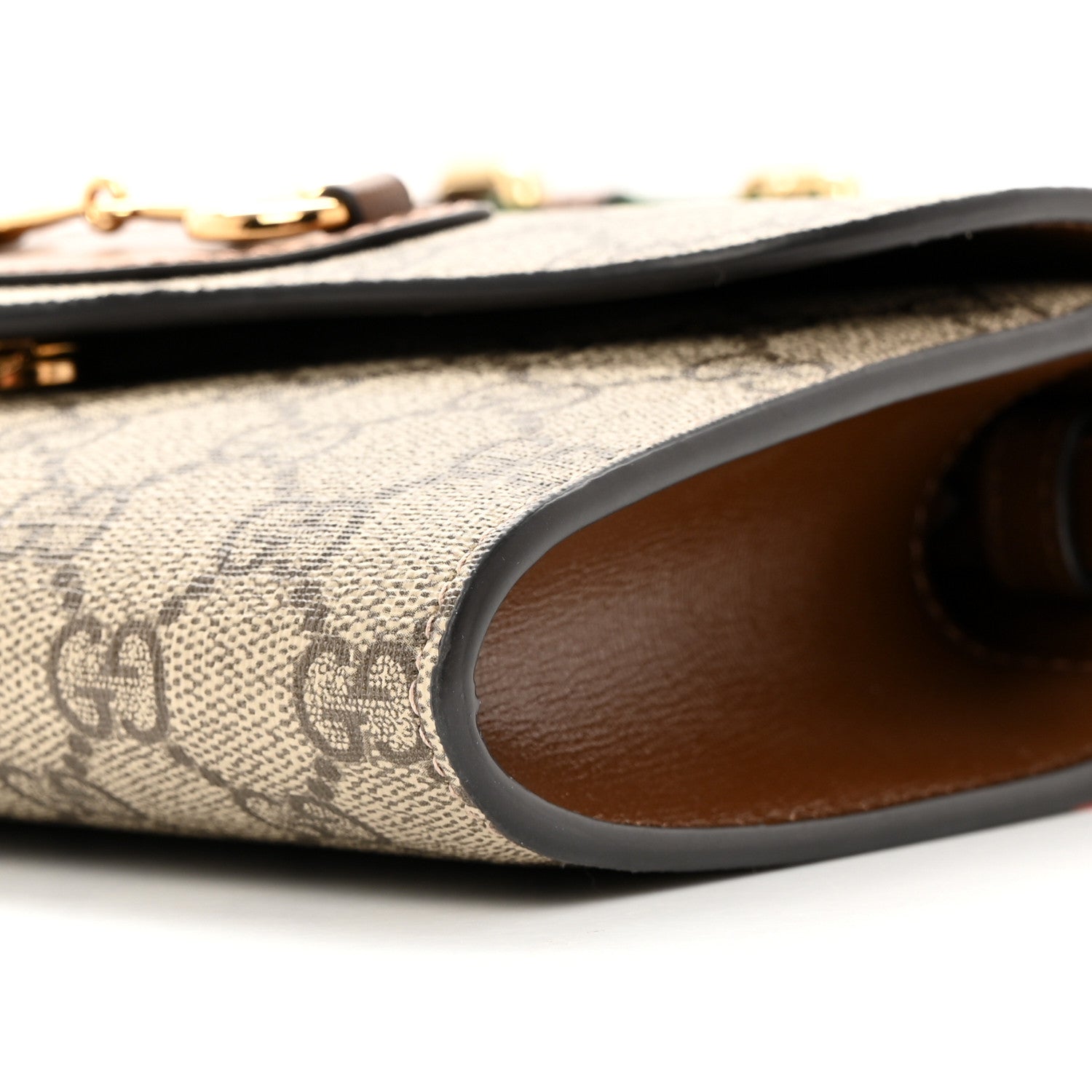 Gucci GG Supreme Monogram Azalea Calfskin Web Mini Horsebit 1955 Chain Shoulder Bag Beige Ebony Brown Sugar 10 of 10