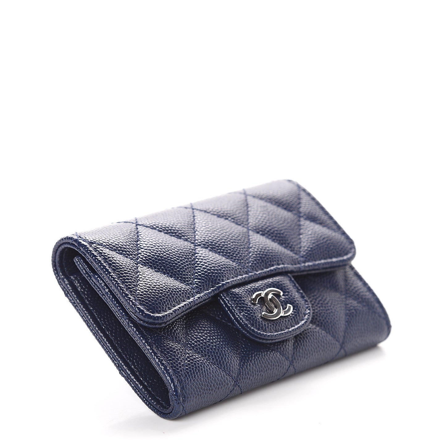 Caviar Quilted Flap Card Holder Navy Blue