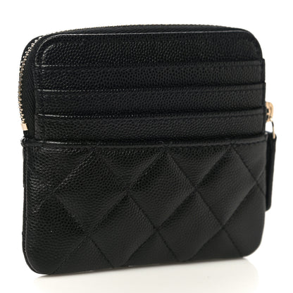 Chanel Caviar Quilted Crystal Zip Card Holder Wallet Black 3 of 11