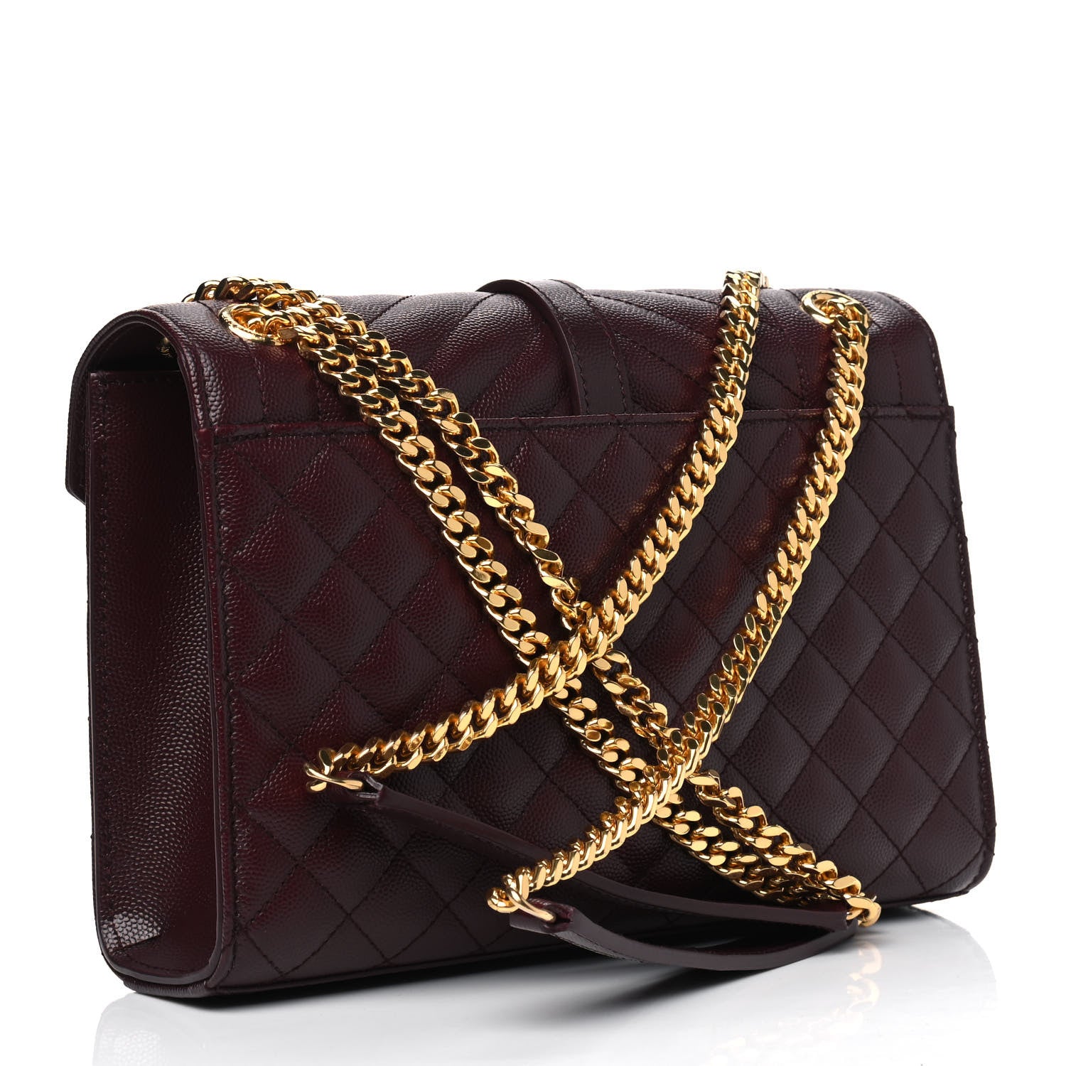 Saint Laurent Grain De Poudre Textured Mixed Matelasse Medium Triquilt Monogram Satchel Rouge Legion 2 of 4