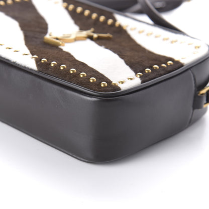 Saint Laurent Pony Hair Calfskin Studded Monogram Lou Camera Bag Dusty White Brown 7 of 9