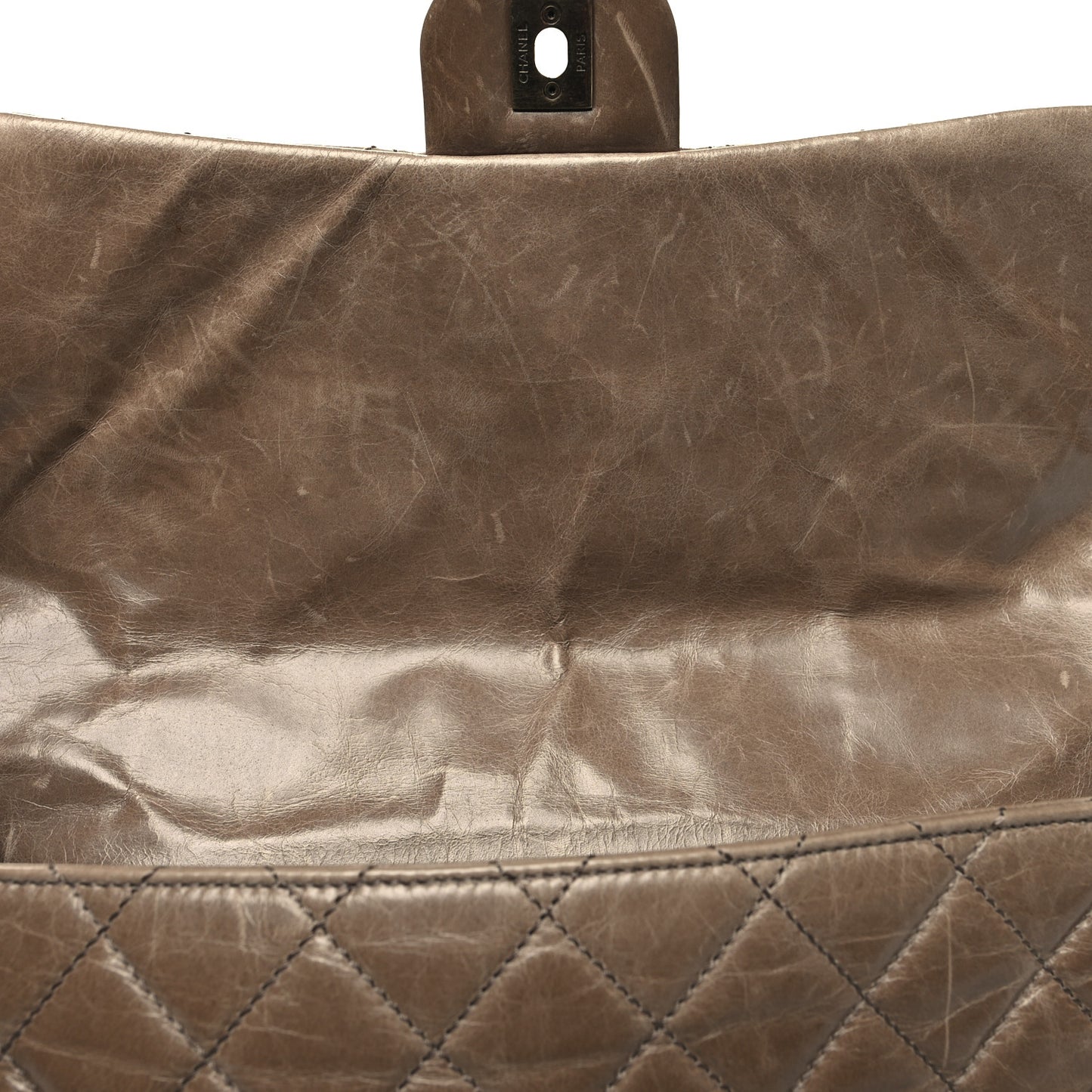 Glazed Calfskin Castle Rock Medium Flap Dark Beige