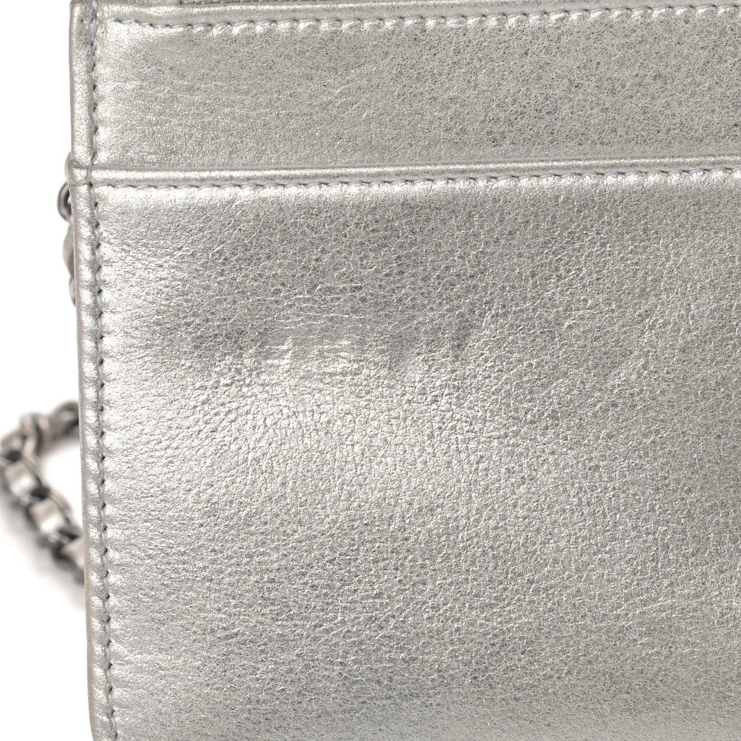 Metallic Lambskin Timeless Wallet on Chain WOC Silver