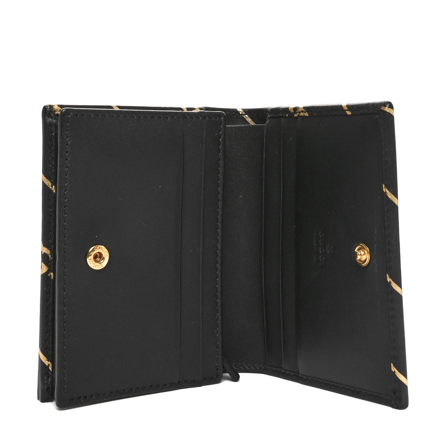 Calfskin Diagonal GG Card Case Black Gold