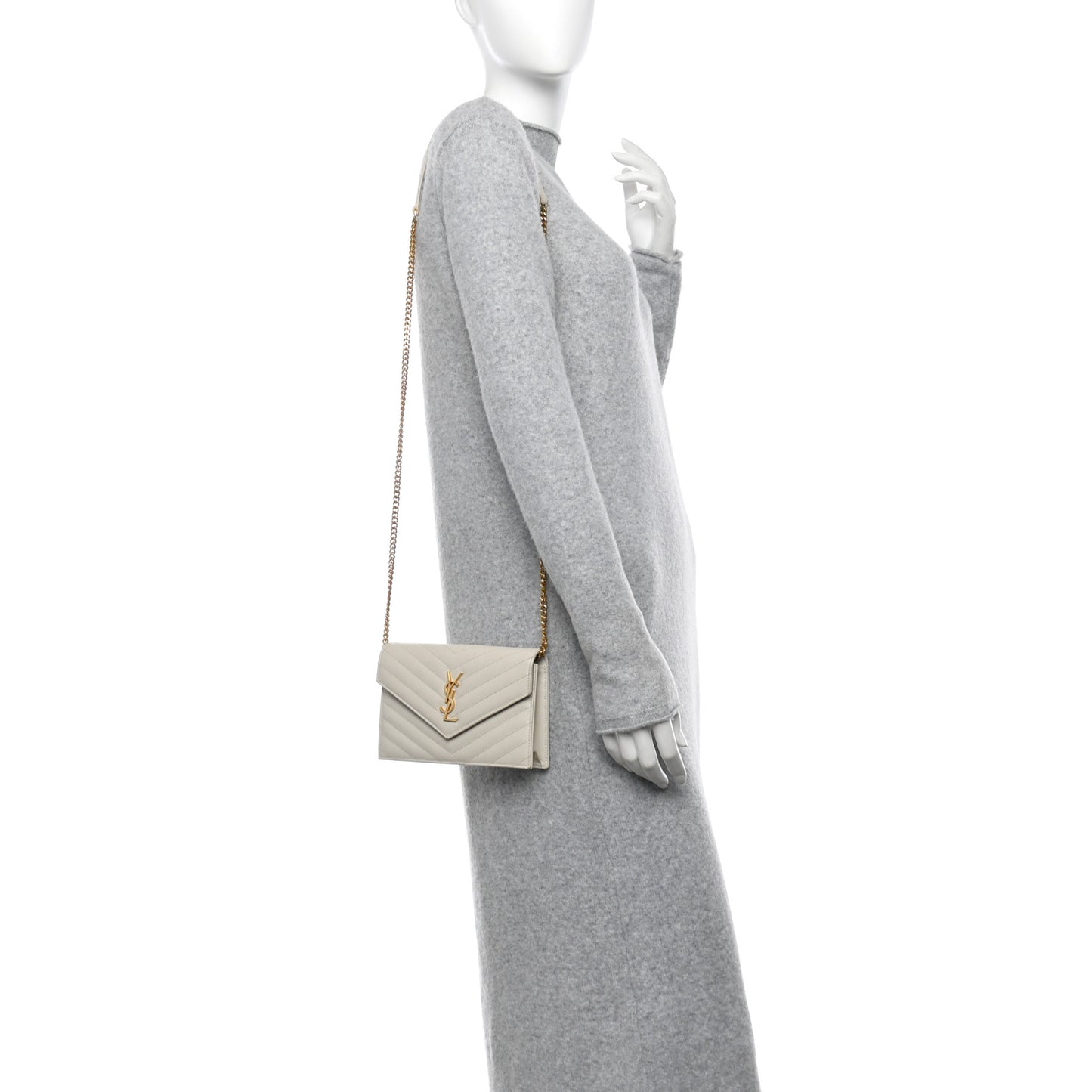 Grain De Poudre Matelasse Chevron Monogram Envelope Chain Wallet Crema Soft