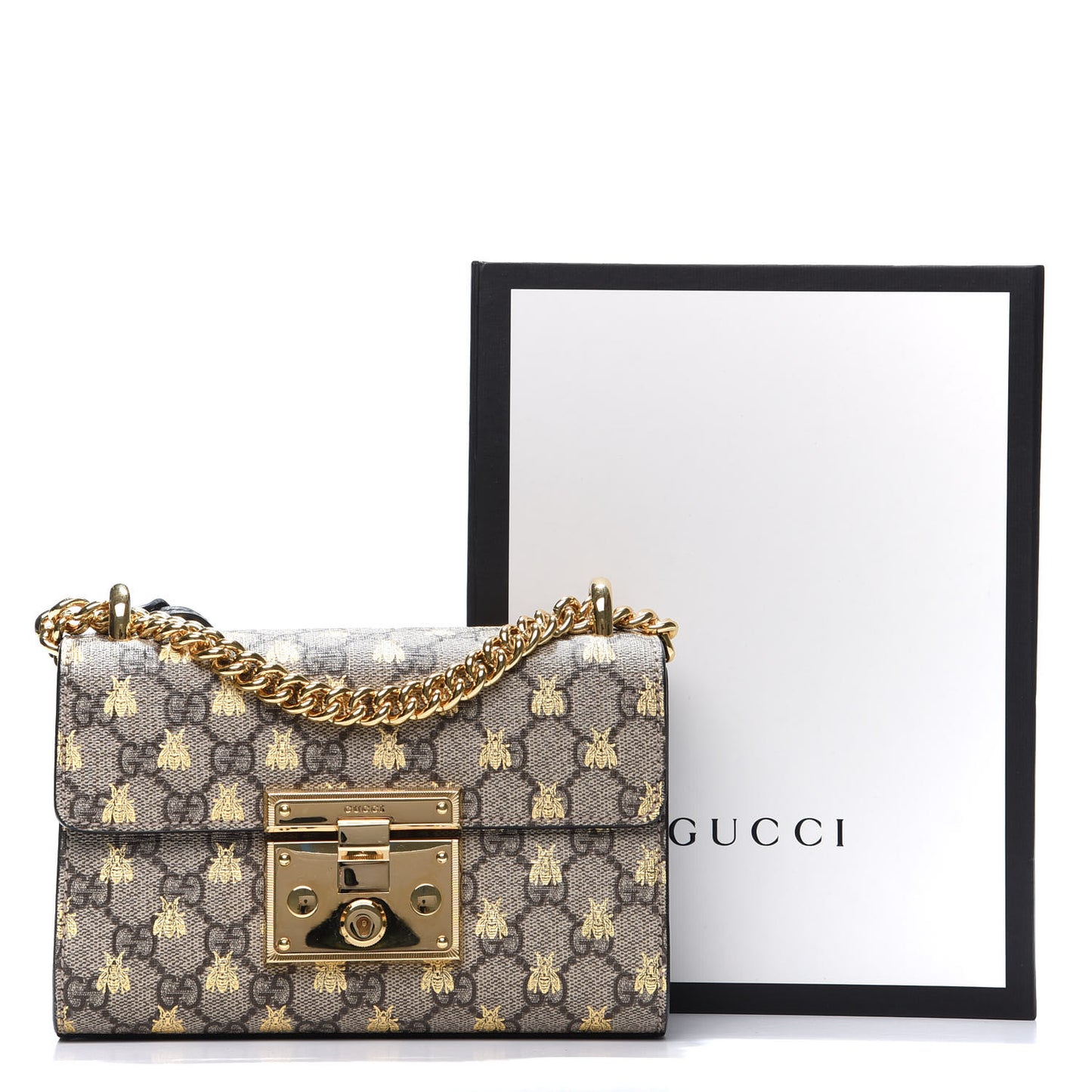 GG Supreme Monogram Bees Small Padlock Shoulder Bag Black