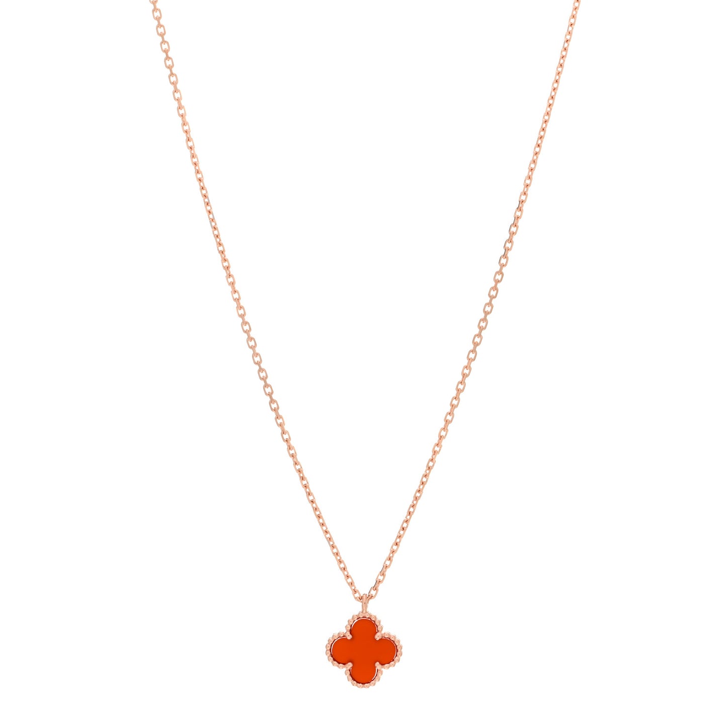 18K Rose Gold Carnelian Sweet Alhambra Pendant Necklace