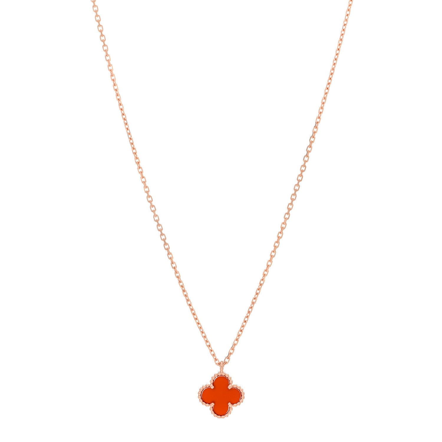 Van Cleef & Arpels 18K Rose Gold Carnelian Sweet Alhambra Pendant Necklace 1 of 5