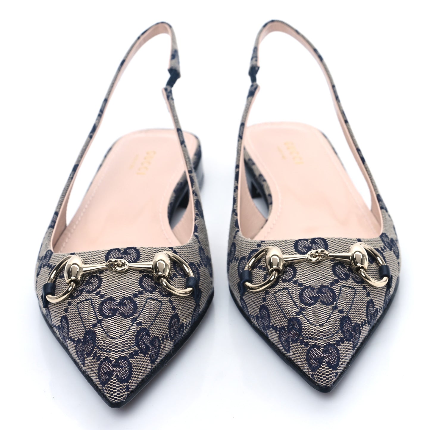 Monogram Horsebit Womens Slingback Ballet Flat 37 Beige Blue