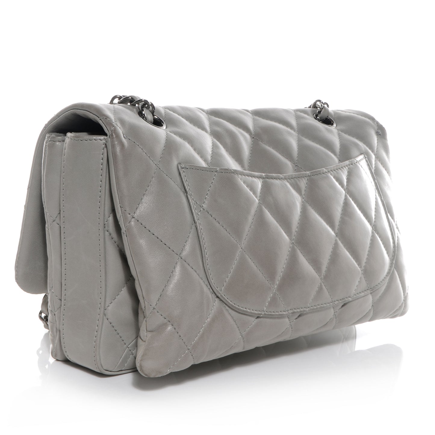 Lambskin Quilted 3 Large Flap Grey