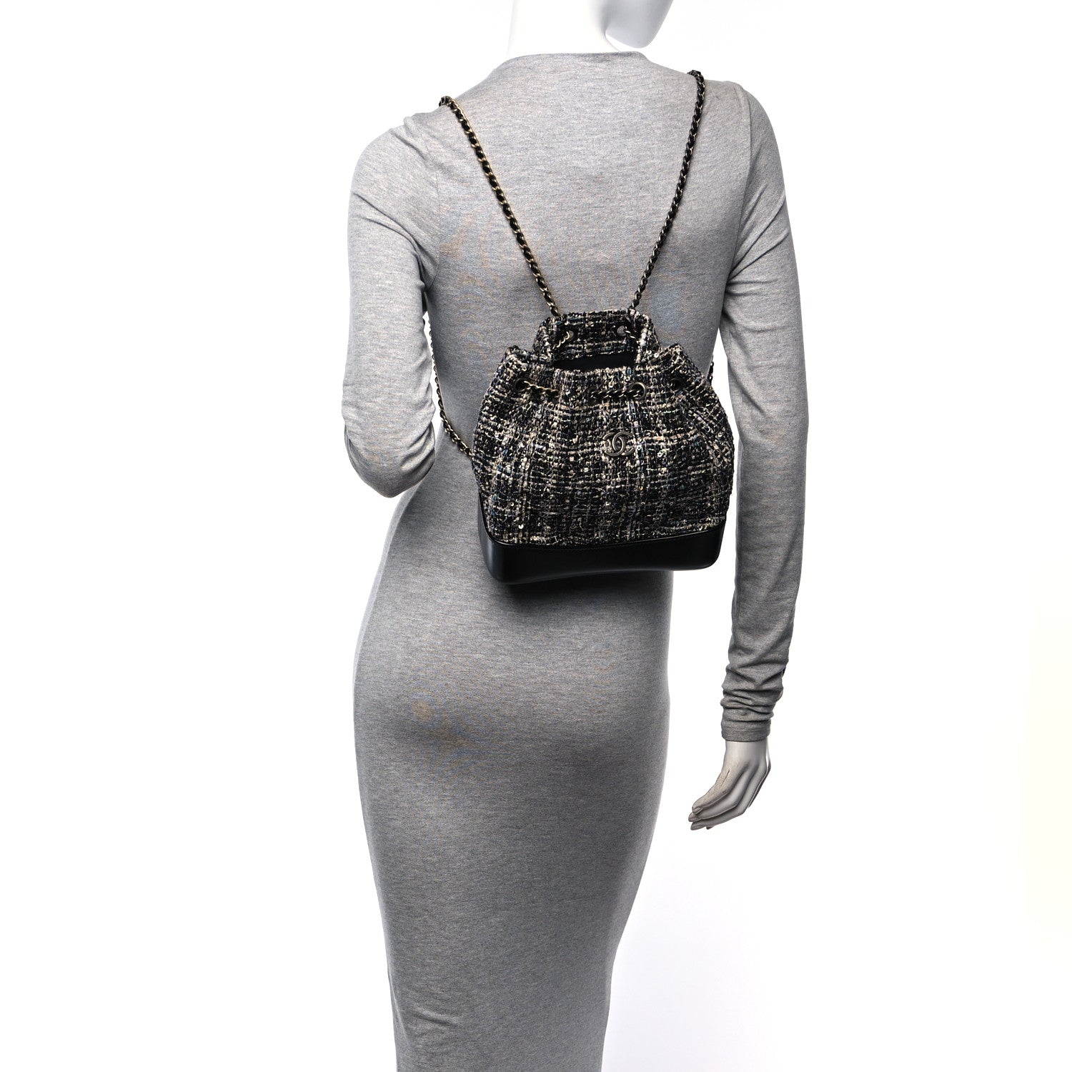 Chanel Tweed Calfskin Quilted Gabrielle Backpack Black Multicolor 2 of 10