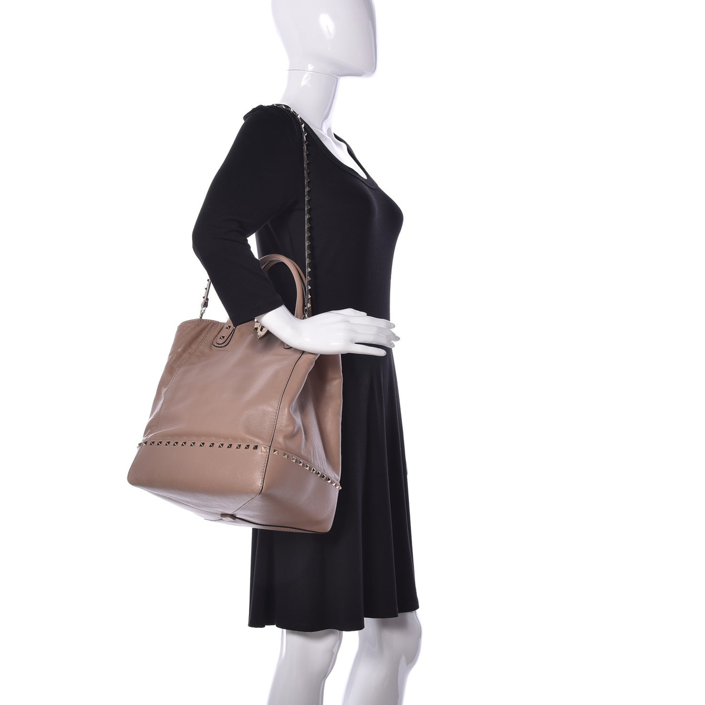 Calfskin Rockstud New Dome Bucket Tote Poudre