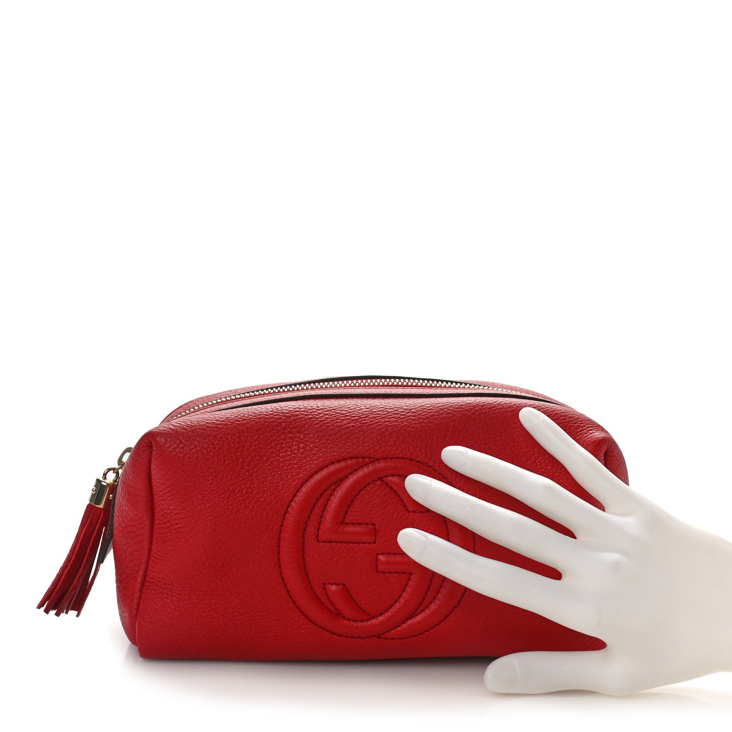 Gucci Pebbled Calfskin Soho Large Cosmetic Case Red 2 of 9