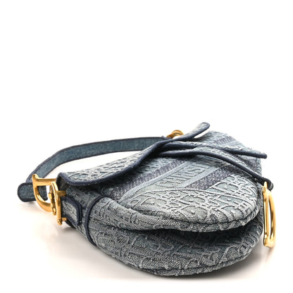 Christian Dior Oblique Embroidered Saddle Bag Denim Blue 4 of 12