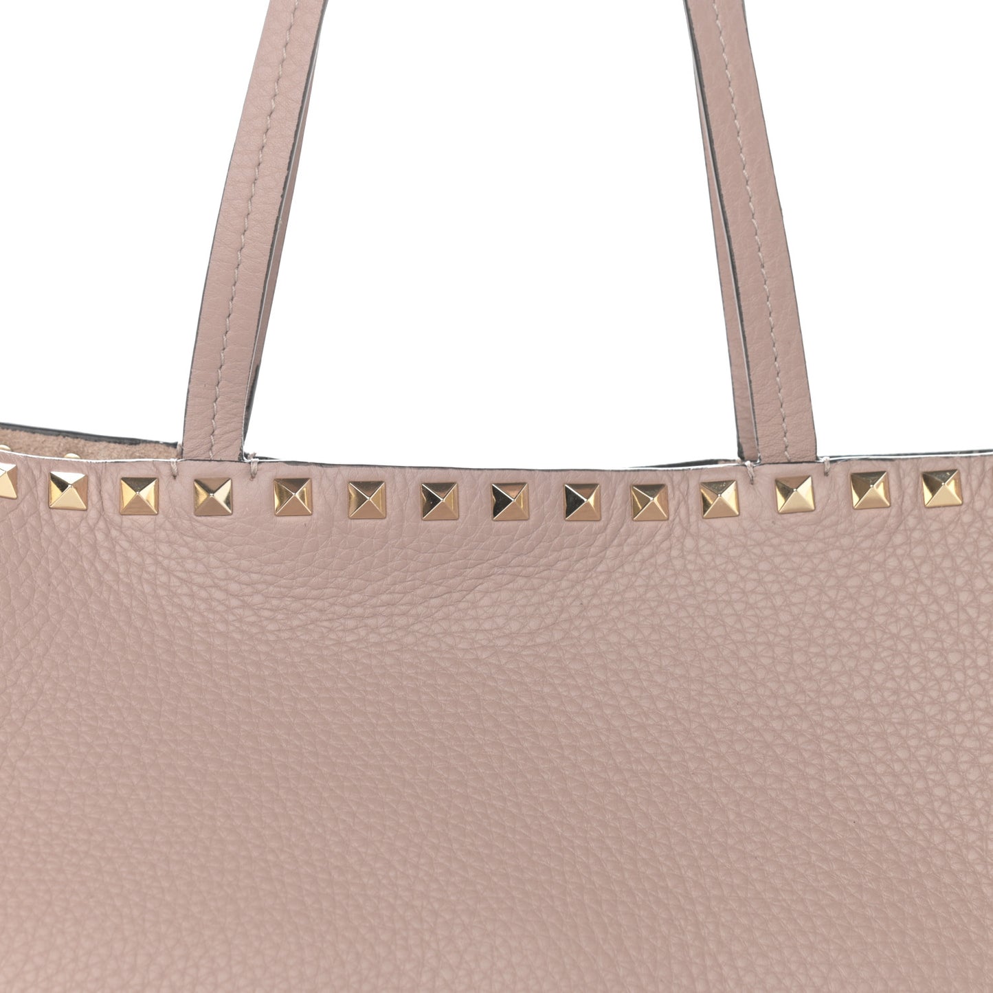 Grained Calfskin Rockstud Shoulder Tote Poudre