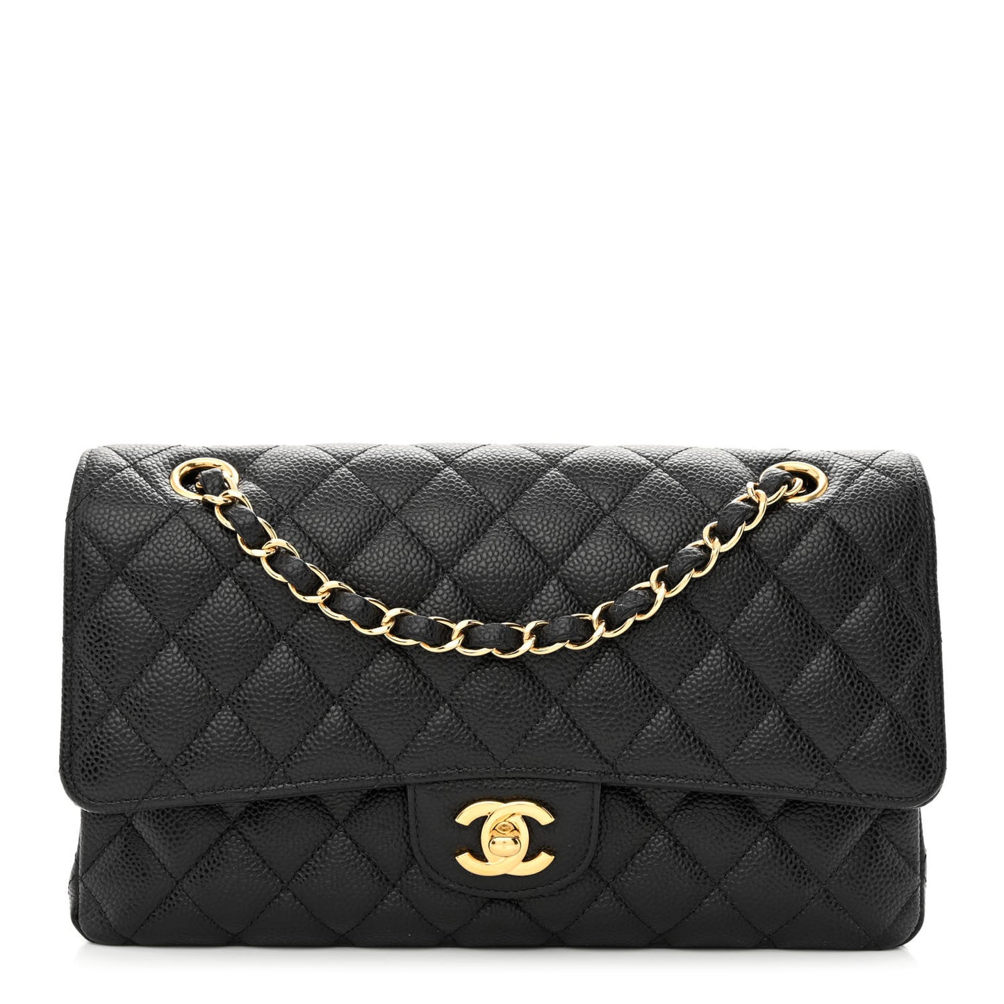 Caviar Quilted Medium Double Flap Black