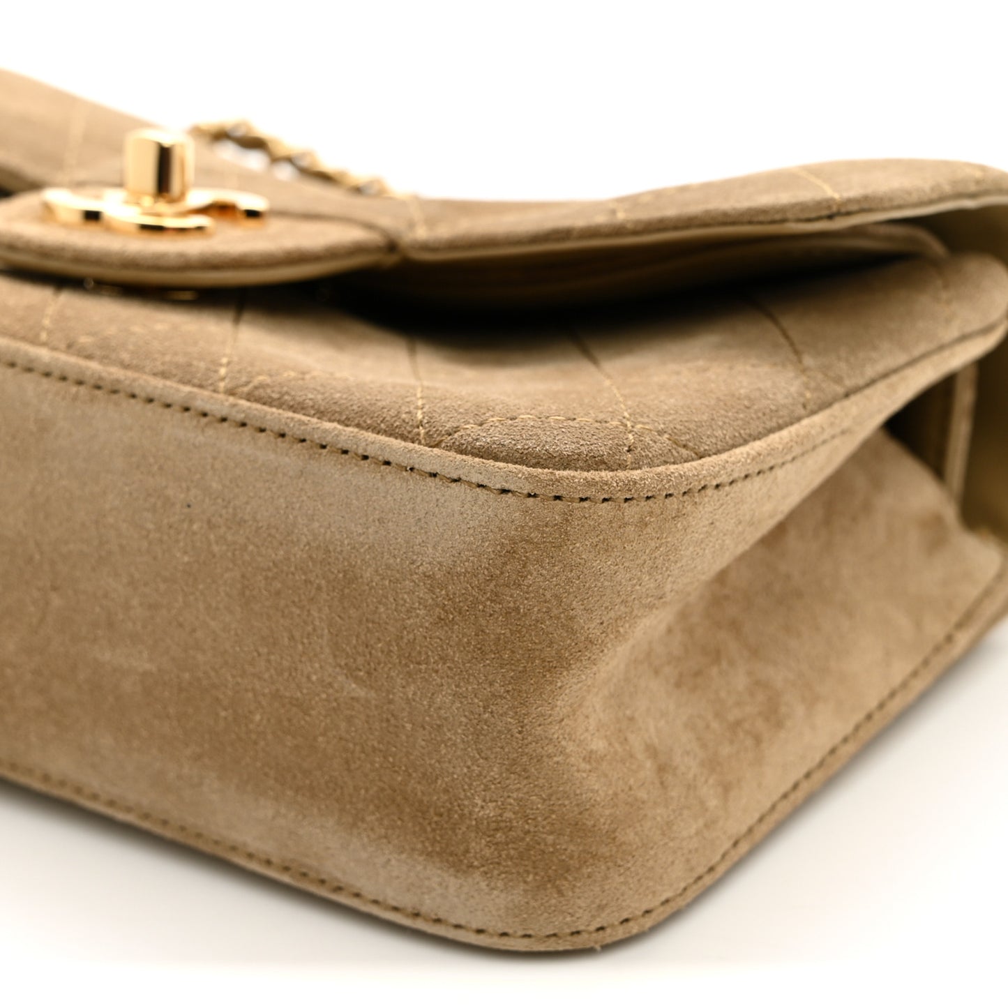 Suede Calfskin Mini Souplissimo Flap Dark Beige