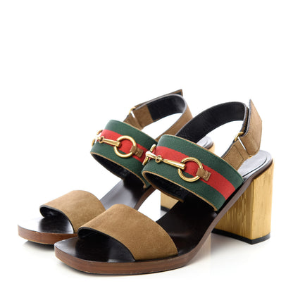 Gucci Suede Querelle Web Sandals 37.5 Marron Glace 3 of 11