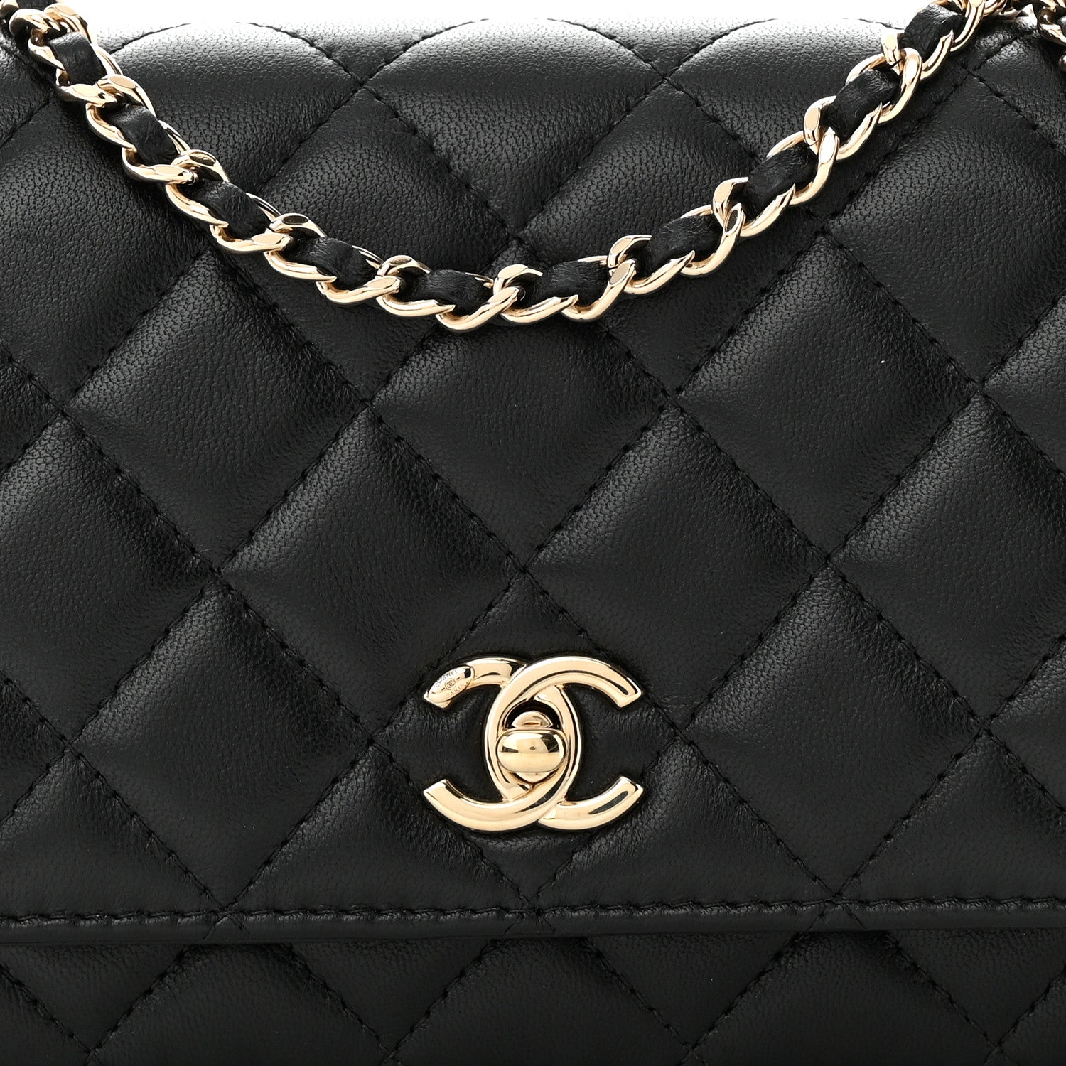 Chanel Lambskin Enamel Quilted Pearl Crush Wallet On Chain WOC Black 8 of 11