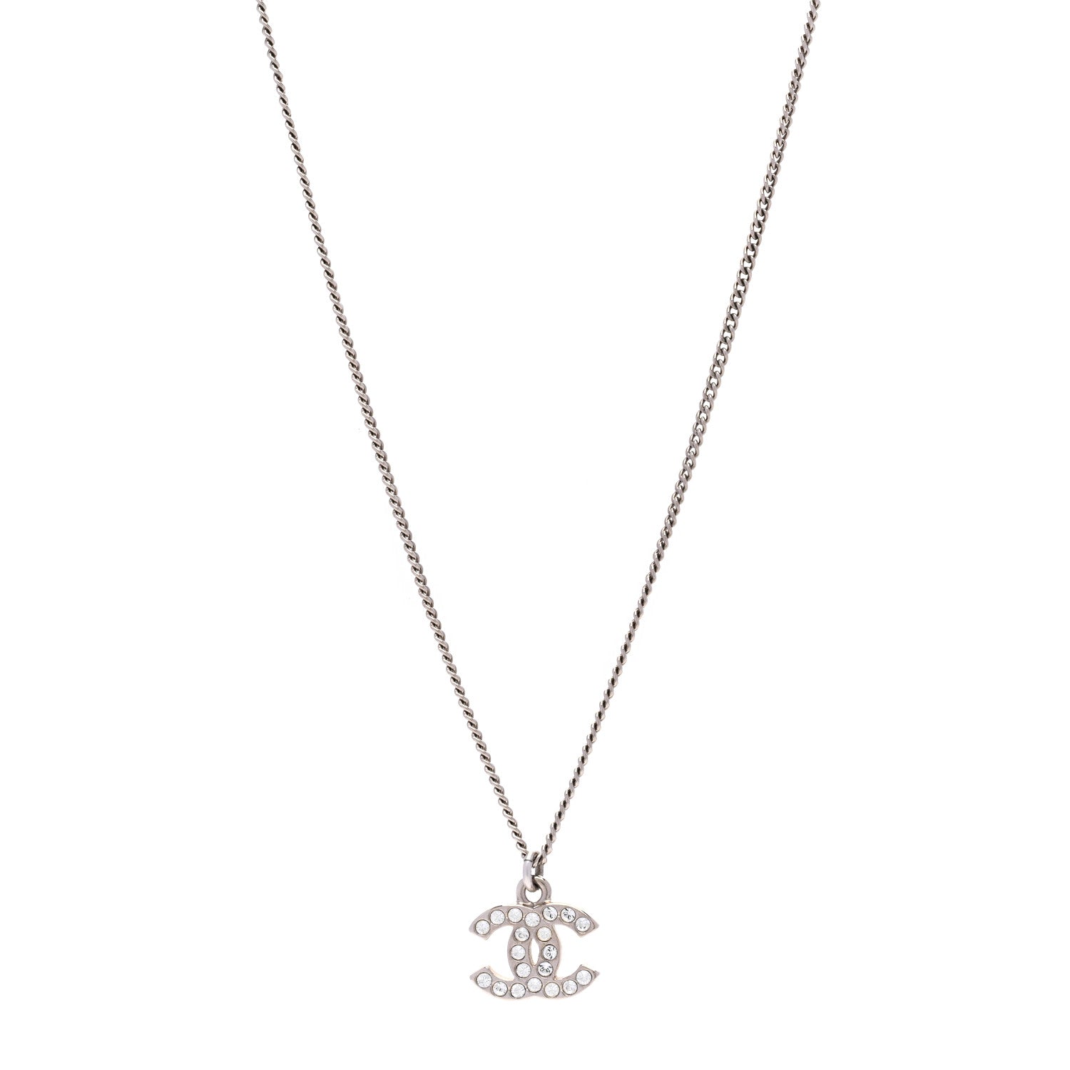 Chanel Crystal Timeless CC Necklace Silver 1 of 6