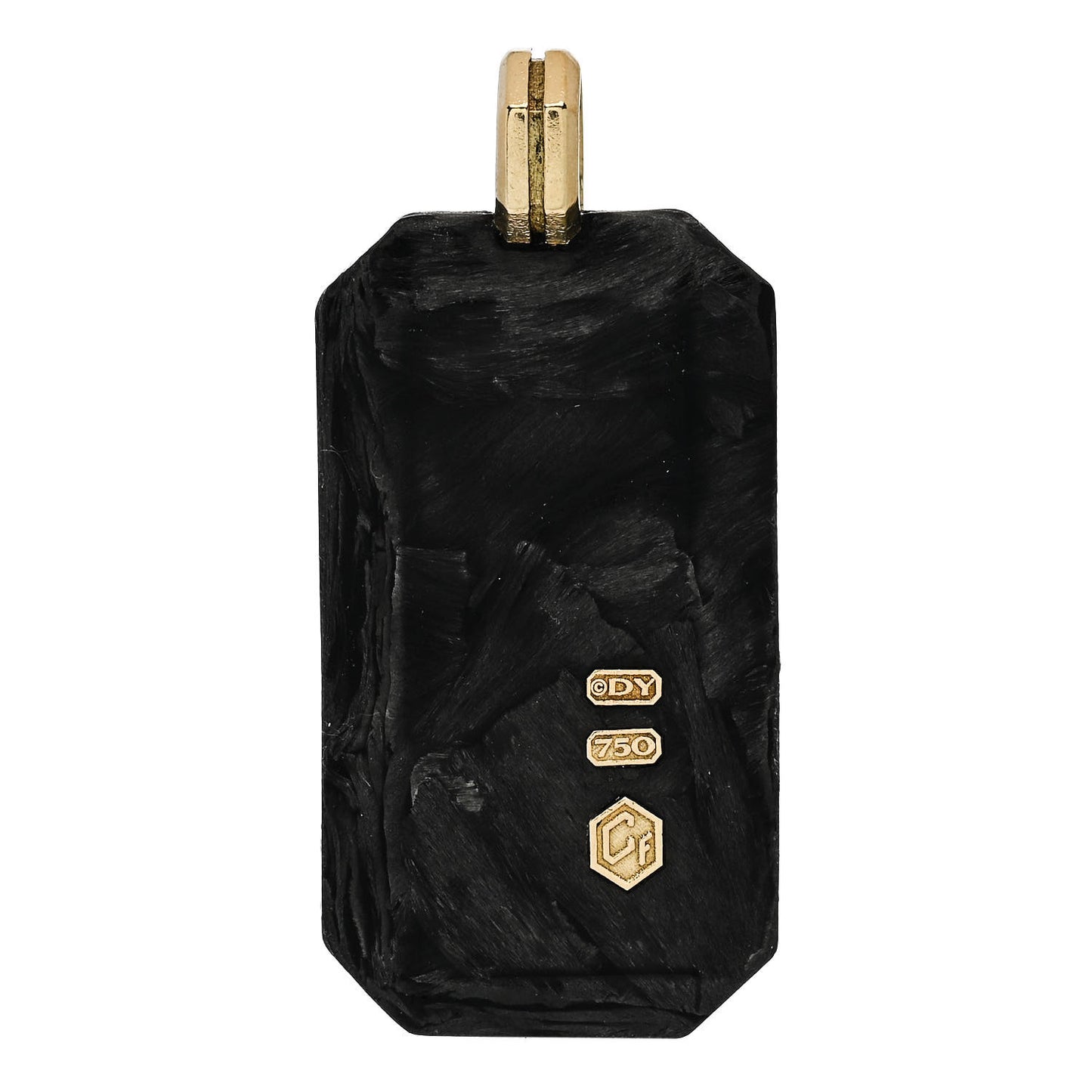 18K Yellow Gold Forged Carbon Wave Tag Pendant