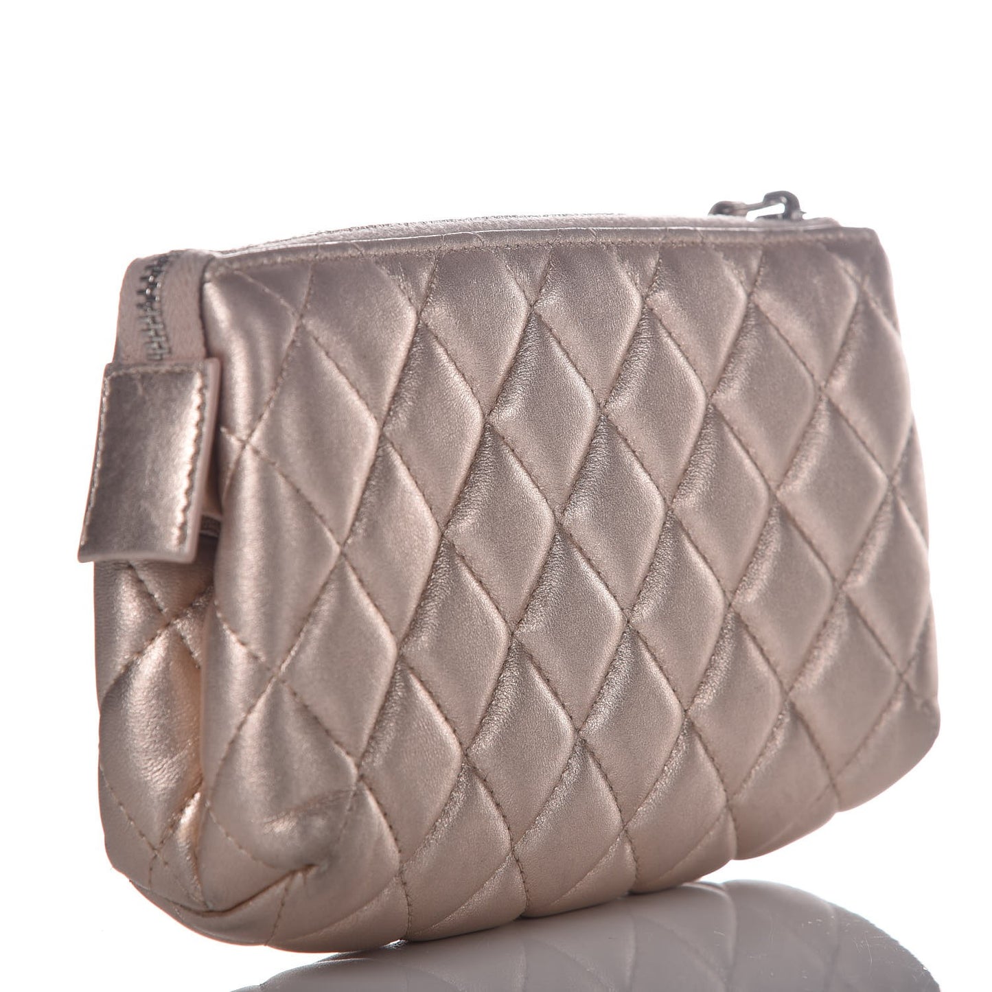 Metallic Lambskin Quilted Small Cosmetic Pouch Light Pink