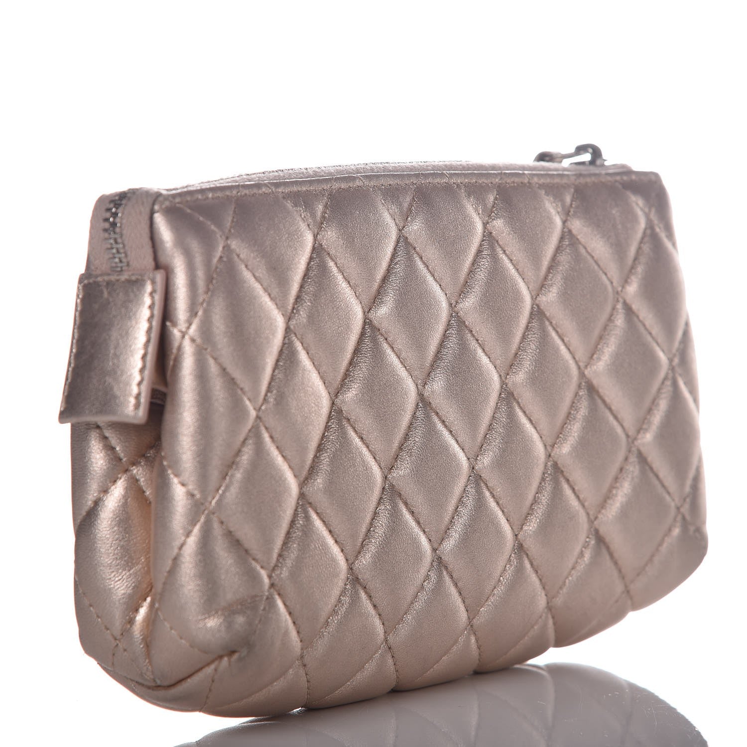 Chanel Metallic Lambskin Quilted Small Cosmetic Pouch Light Pink 3 of 12