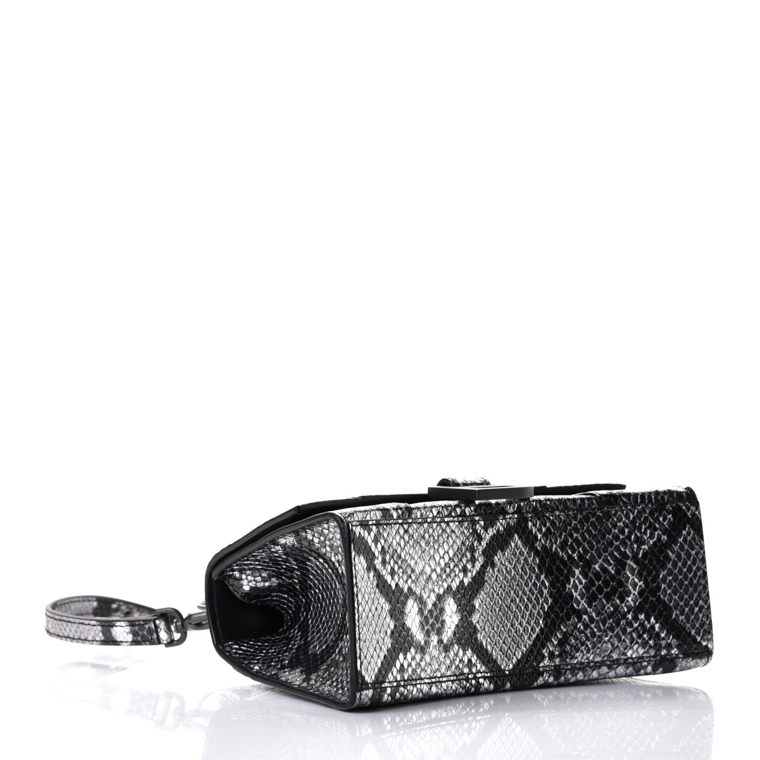 Balenciaga Shiny Calfskin Snakeskin Embossed Hourglass Top Handle Bag XS Silver Black 3 of 5