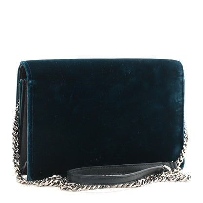 Saint Laurent Velvet Crystal Monogram Kate Tassel Chain Wallet Blue 3 of 16