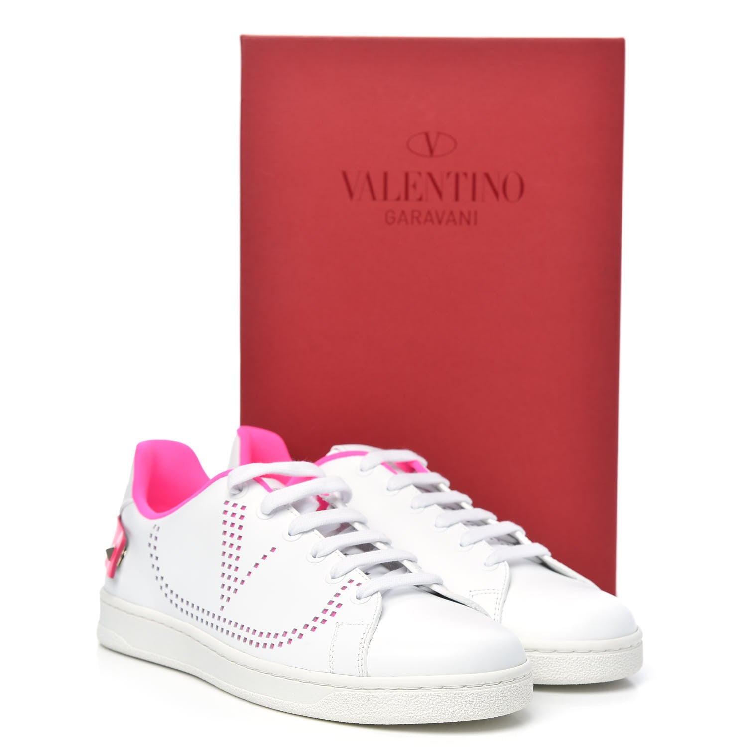 Valentino Garavani Calfskin Womens Backnet Sneakers 38.5 White Fuchsia 10 of 10