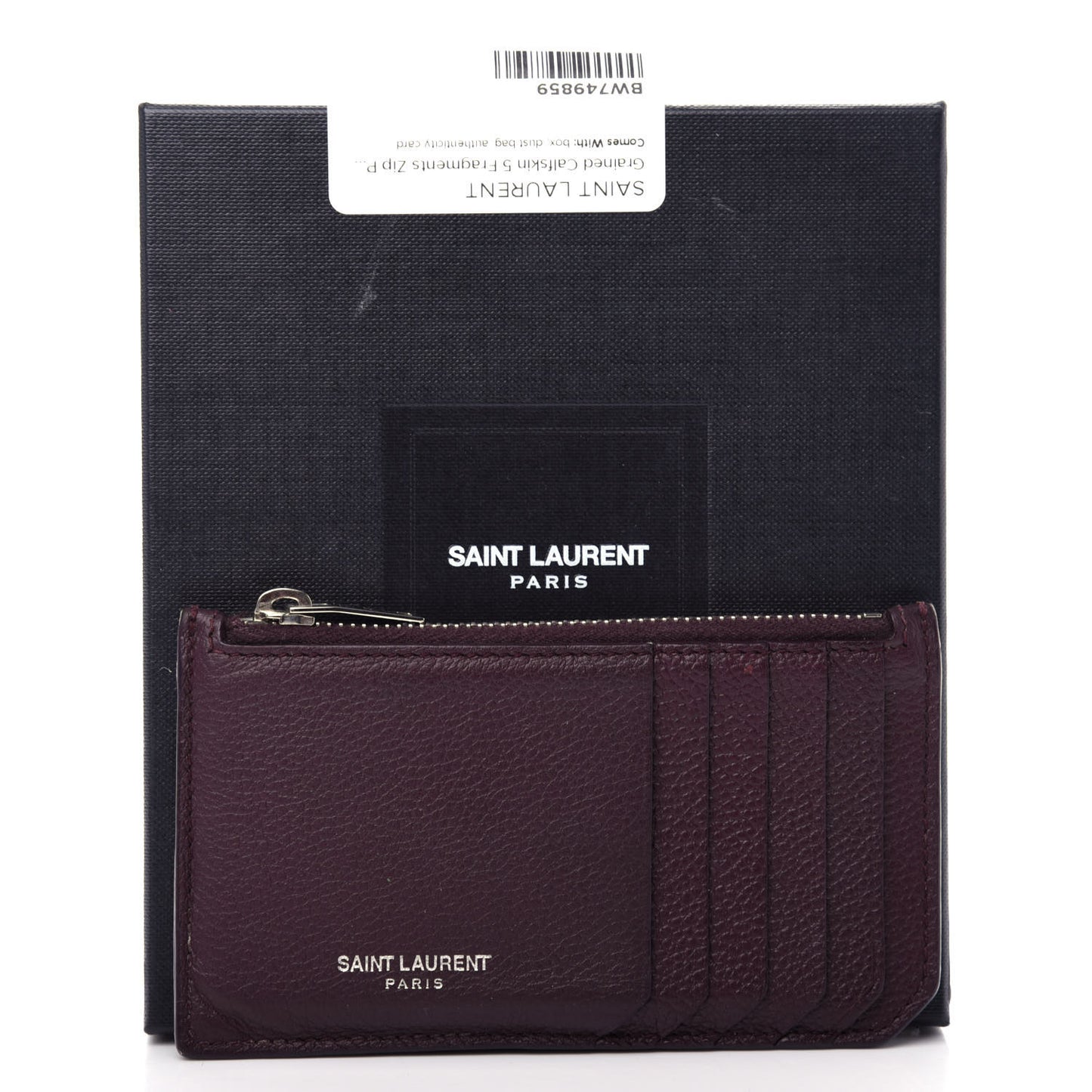 Grained Calfskin 5 Fragments Zip Pouch Card Holder Amaranto