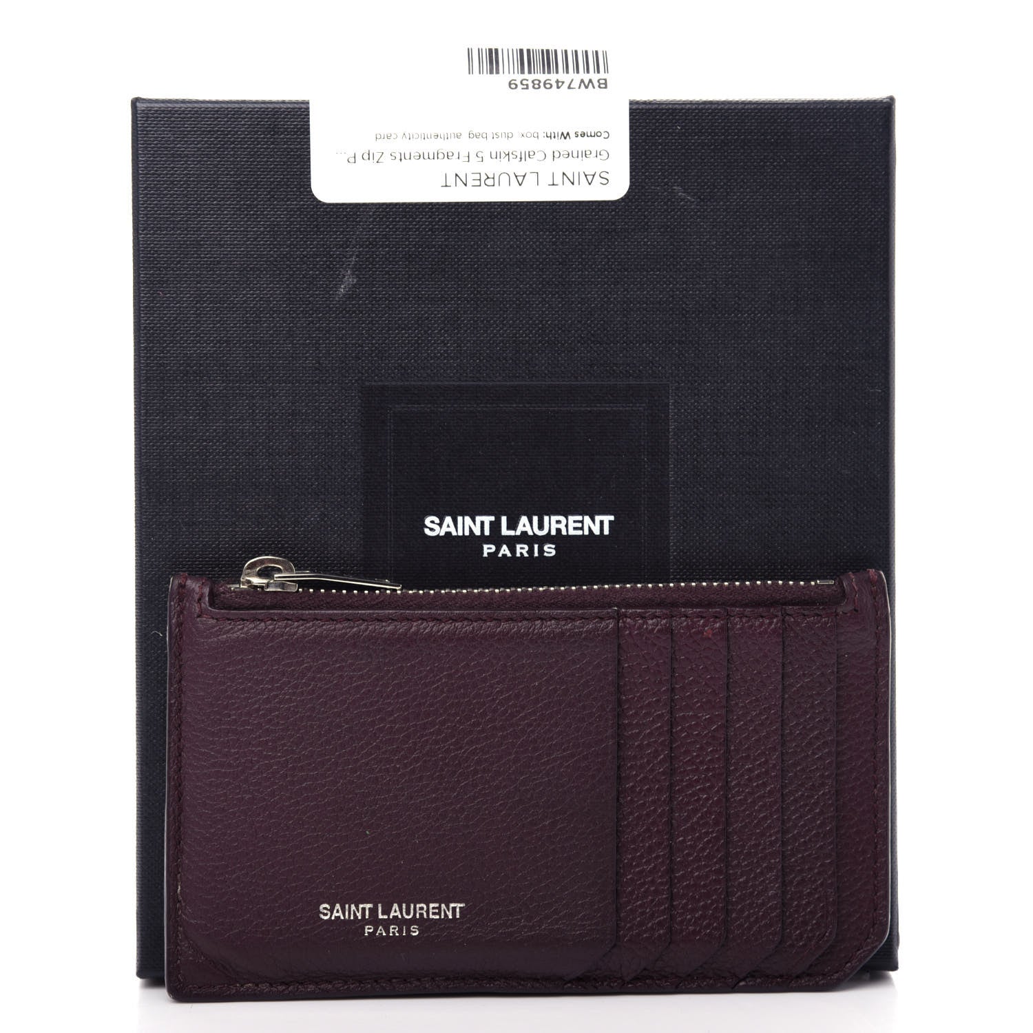 Saint Laurent Grained Calfskin 5 Fragments Zip Pouch Card Holder Amaranto 8 of 8