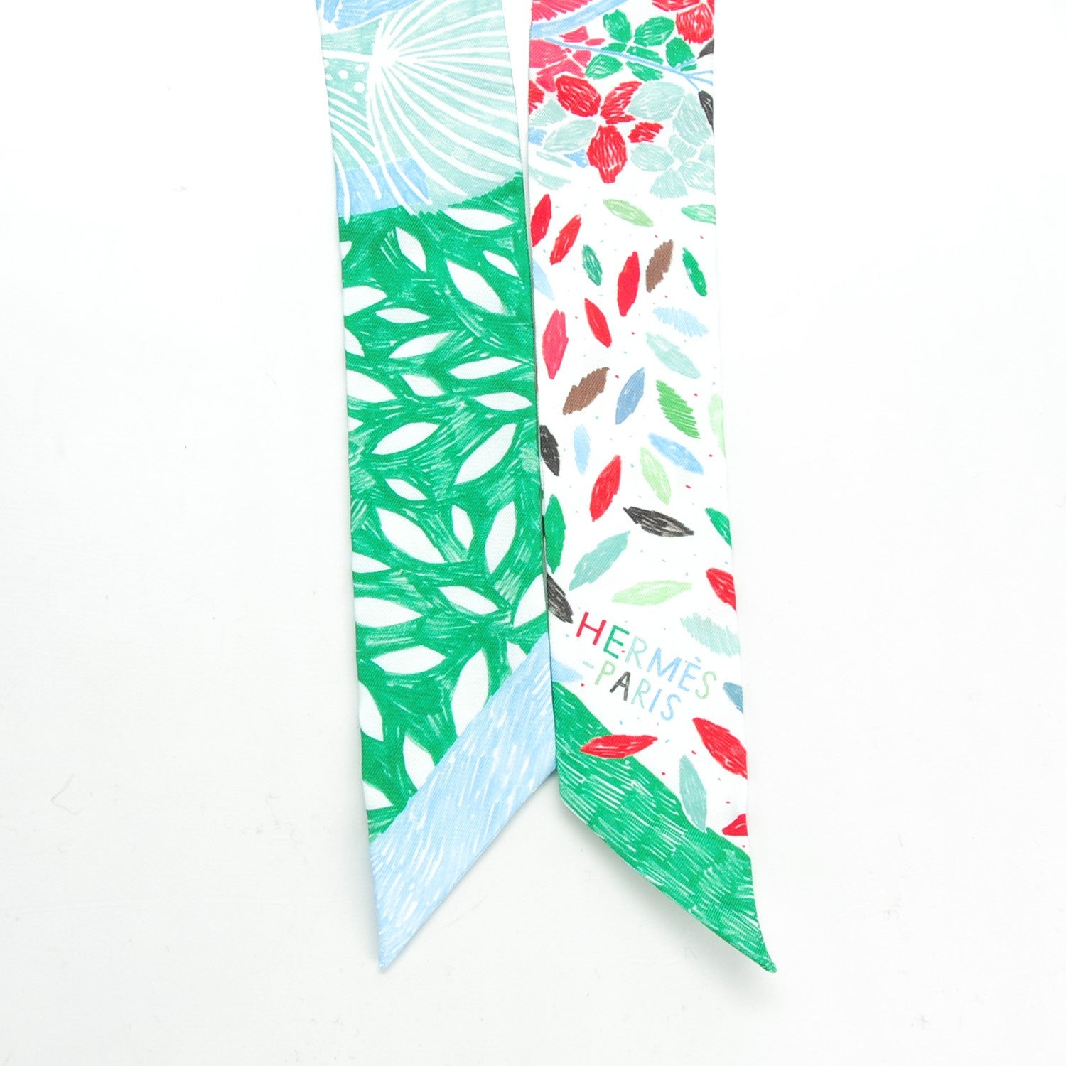 Hermes Silk Chacun Fait Son Nid Twilly Ciel Vert Rouge 4 of 6