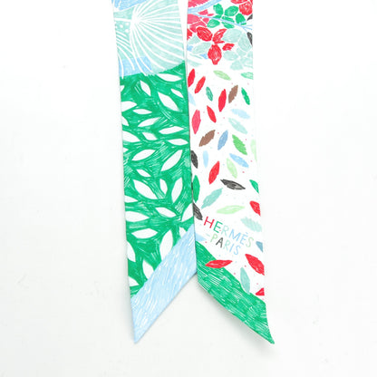Hermes Silk Chacun Fait Son Nid Twilly Ciel Vert Rouge 4 of 6