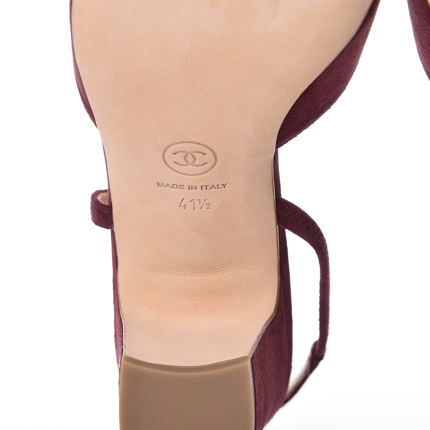Chanel Kid Suede Metallic Lambskin Cap Toe CC Slingback Pumps 41.5 Burgundy Gold 6 of 9