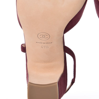 Chanel Kid Suede Metallic Lambskin Cap Toe CC Slingback Pumps 41.5 Burgundy Gold 6 of 9