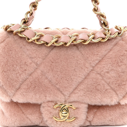Chanel Shearling Lambskin Quilted Small Chain Top Handle Flap Pink 6 of 8