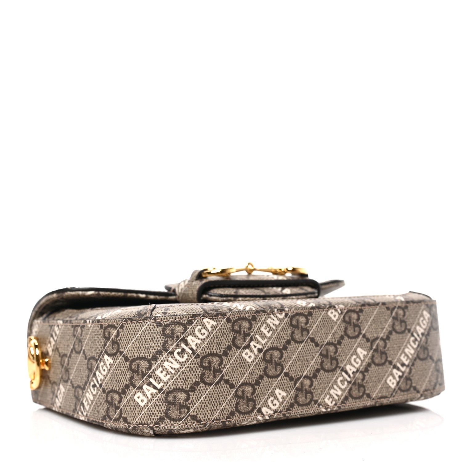 Gucci X BALENCIAGA GG Supreme Monogram Web Logo Print Mini Horsebit 1955 Shoulder Bag Beige Ebony 4 of 9