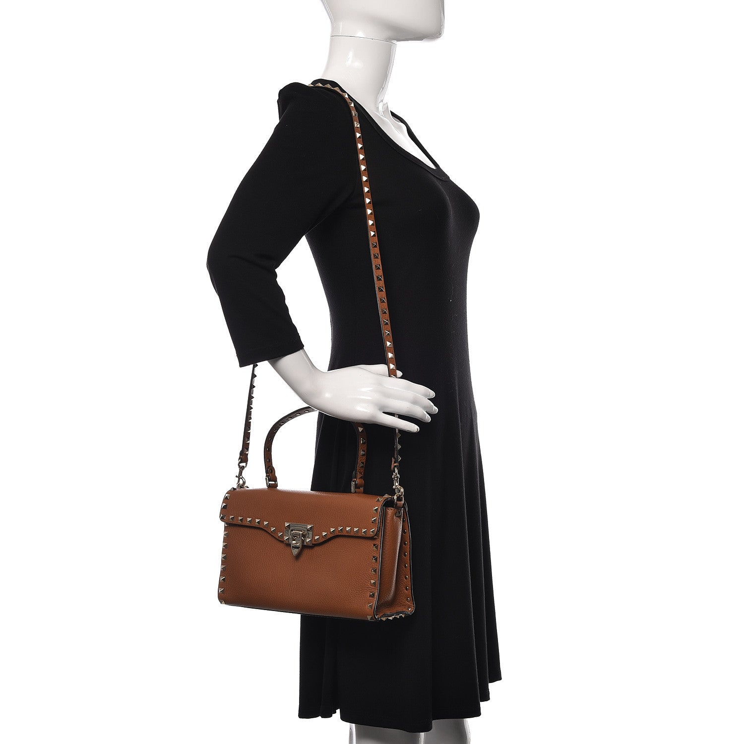 Valentino Garavani Pebbled Calfskin Small Rockstud Single Handle Flap Bag Light Cuir 2 of 10