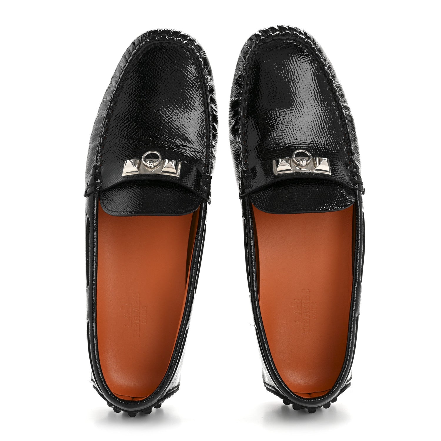 Hermes Patent Epsom Womens Irving Driving Moccasin Loafers 37 Black 3 of 22