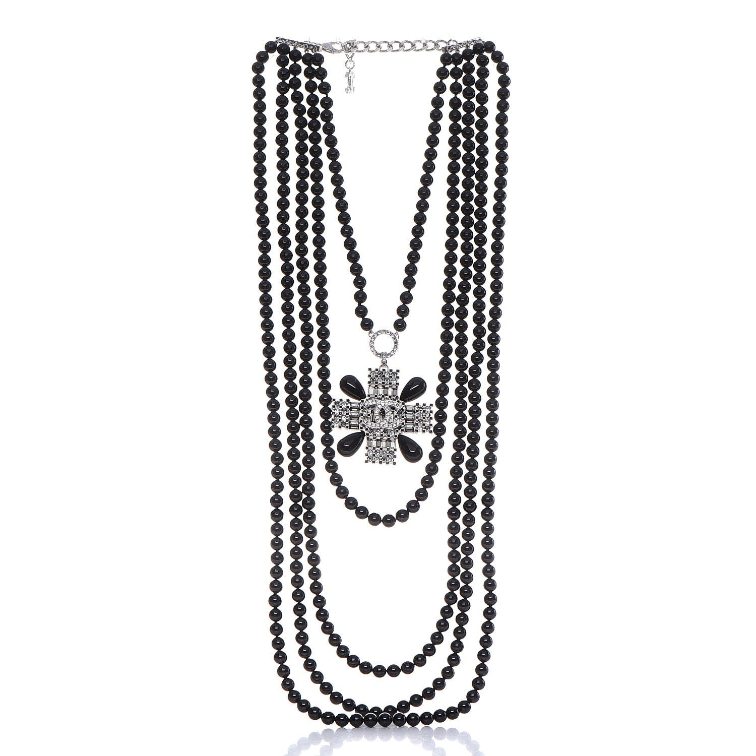 Chanel Bead Crystal Multi Strand CC Cross Necklace Black 1 of 7