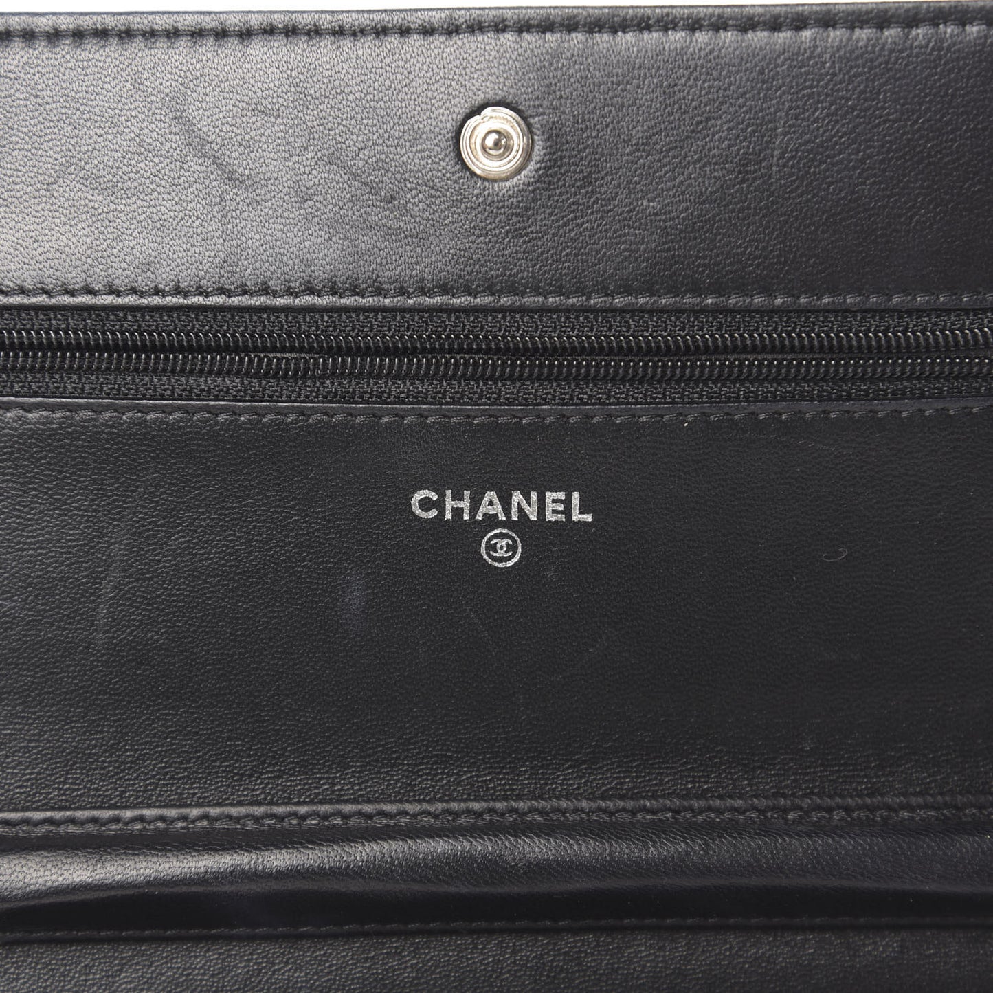 Goatskin Camellia Embossed Wallet on Chain WOC Black