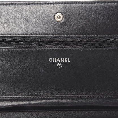 Chanel Goatskin Camellia Embossed Wallet on Chain WOC Black 7 of 15