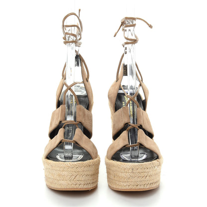 Saint Laurent Kid Scamosciato Espadrille Lace Up Wedges 35 New Sigaro 2 of 10