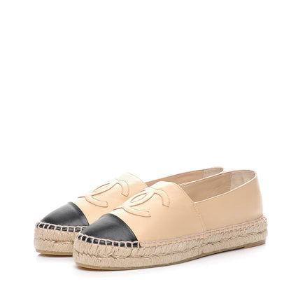 Chanel Lambskin CC Espadrilles 39 Beige Black 2 of 9