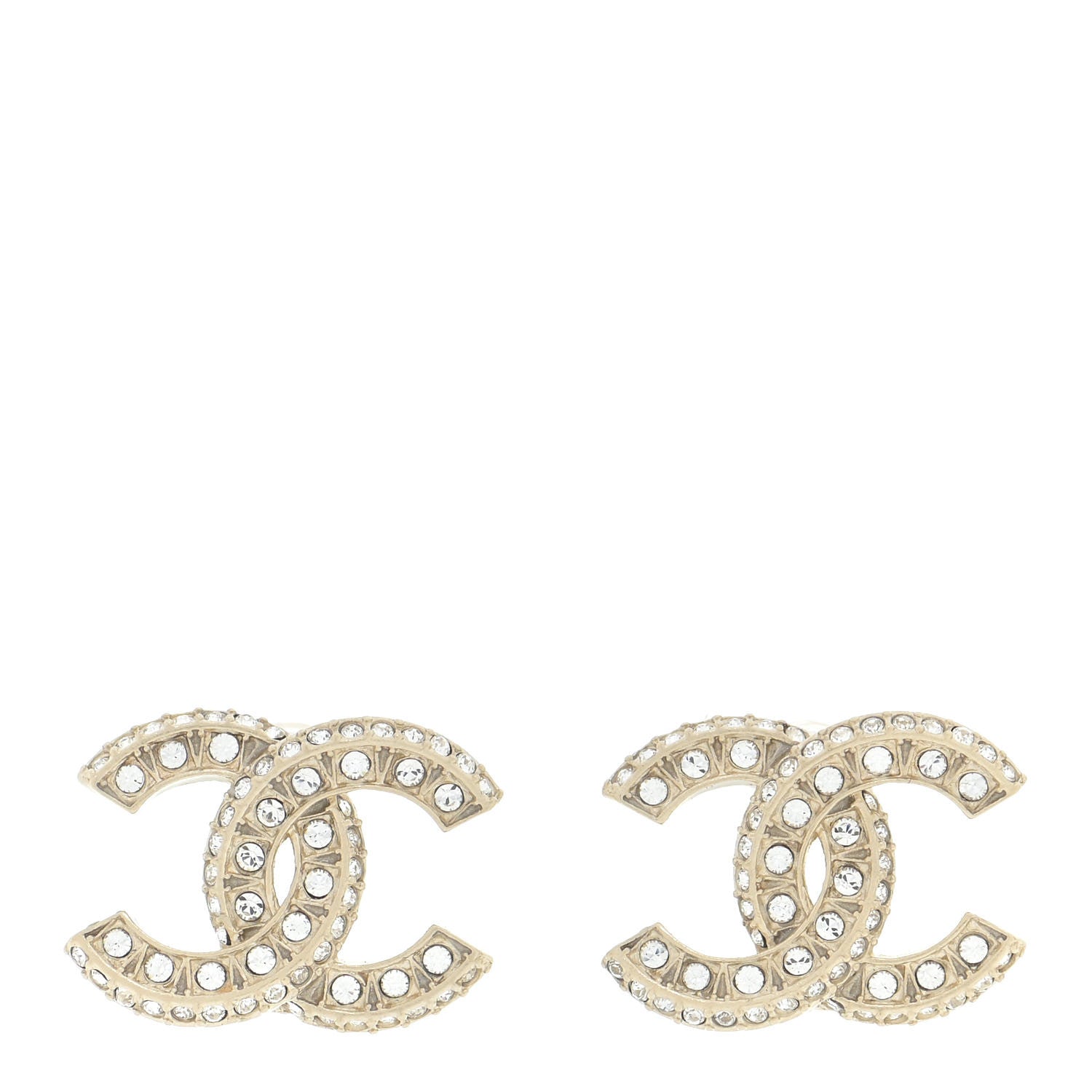 Chanel Crystal Timeless CC Earrings Light Gold 1 of 5